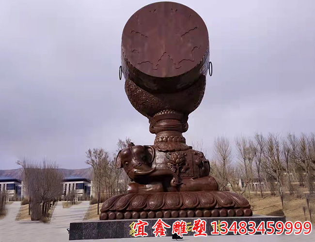 銅雕象背雲鼓雕塑
